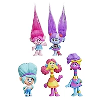 DreamWorks TrollsTopia Harmony Friends Pack, 5 Trolls Toys with Poppy, Val, R&B, Holly Darlin' Surprise Hair Figure, Kids 4 and Up