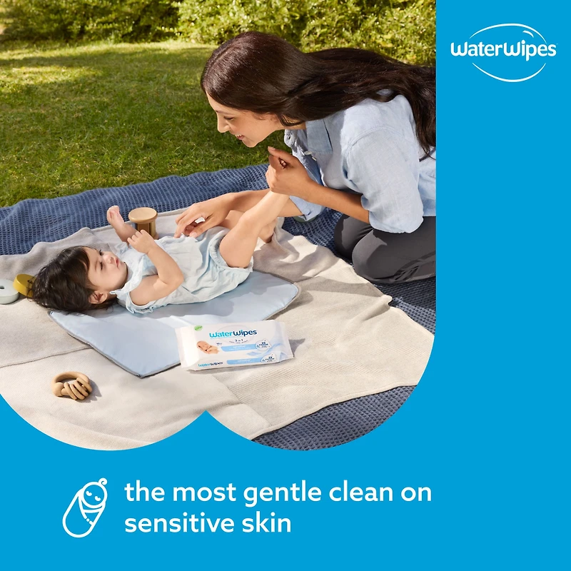 WaterWipes Sensitive+ Newborn & Baby Wipes, 3-en-1 nettoie, soigne, protège, 99,9 % d'eau, non parfumées 720 unités (12 paquets)