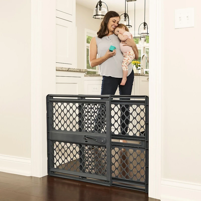 North States Pressure or Hardware-Mount Plastic Supergate Classic Baby Gate - Charcoal Grey