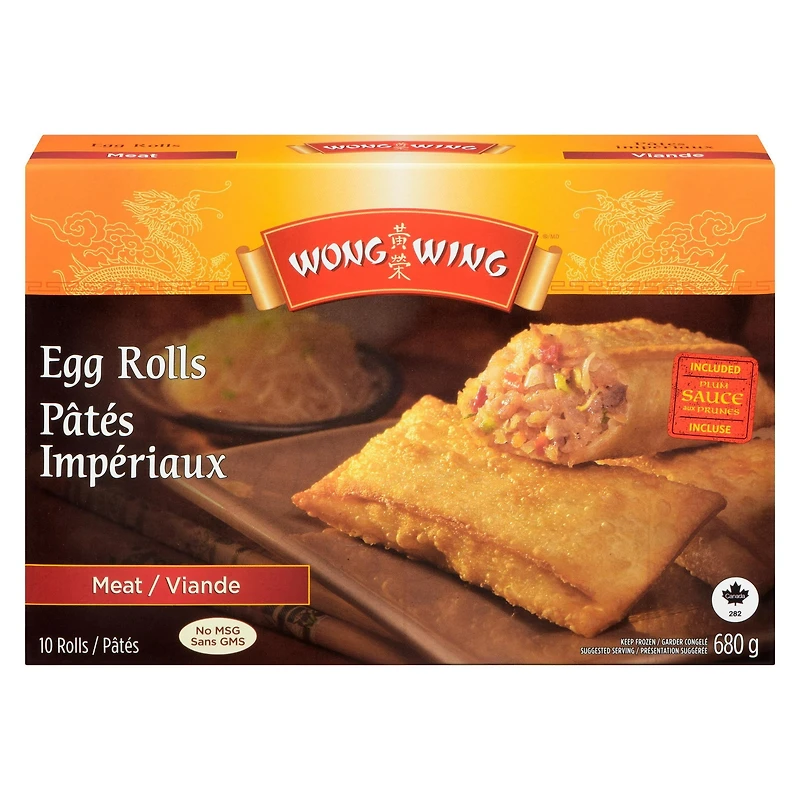 Wong Wing Meat Egg Rolls, 10 Meat Egg Rolls with sauce