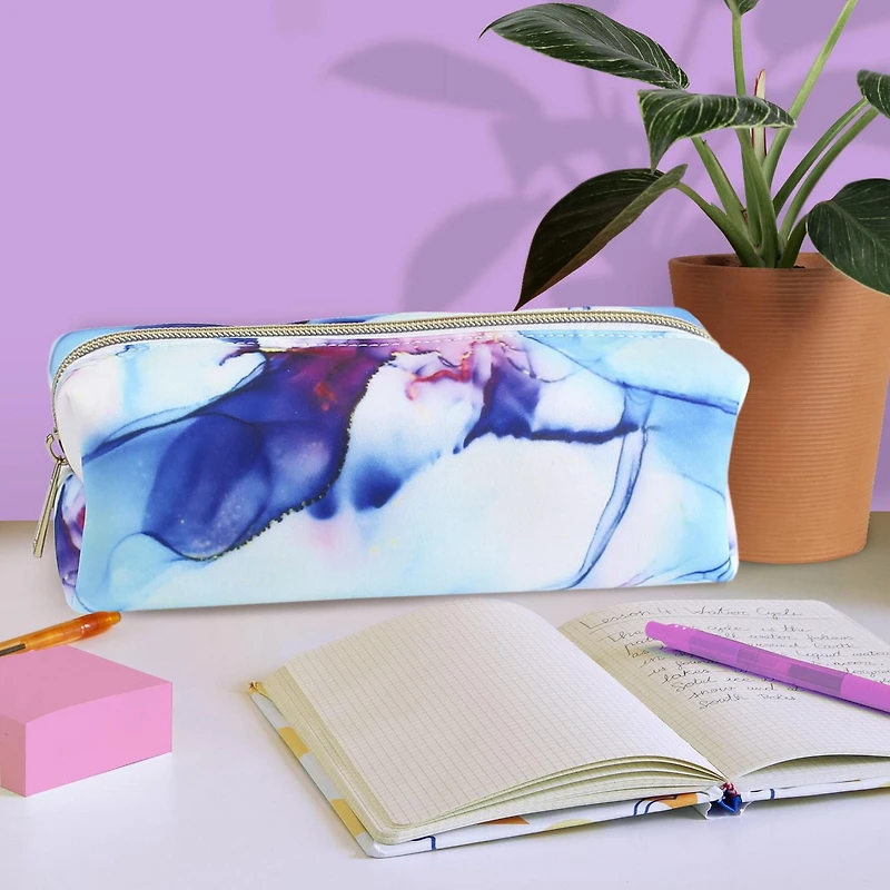 Pen + Gear Ink Marble Print EVA Pencil Pouch with Gold Metallic Zip