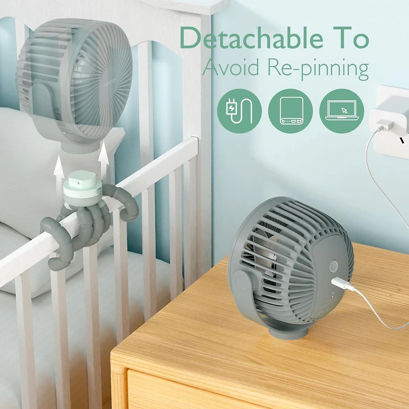 Momcozy Portable Stroller Fan 8000mAh 27H Battery Life, 4 Speed 360°Rotate LED Night Light, USB Rechargeable Handheld Cooling Fan for Travel, Car Seat