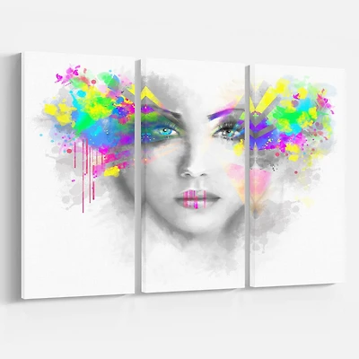 Design Art Femme Grise Avec Fleurs Vertes Art Sur Toile