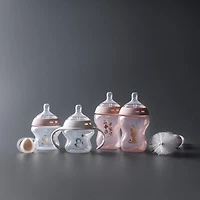 Tommee Tippee Natural Start Baby’s First Bottle Set, 2 x 5oz and 2 x 9oz Anti-Colic Bottles, Slow and Medium Flow Nipples, 0-6 month Pacifier, Self-Sterilizing, Pink