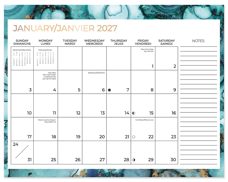 Calendrier familial 2027 Mead® Marbel Fashion en papier, 17 po x 13 po