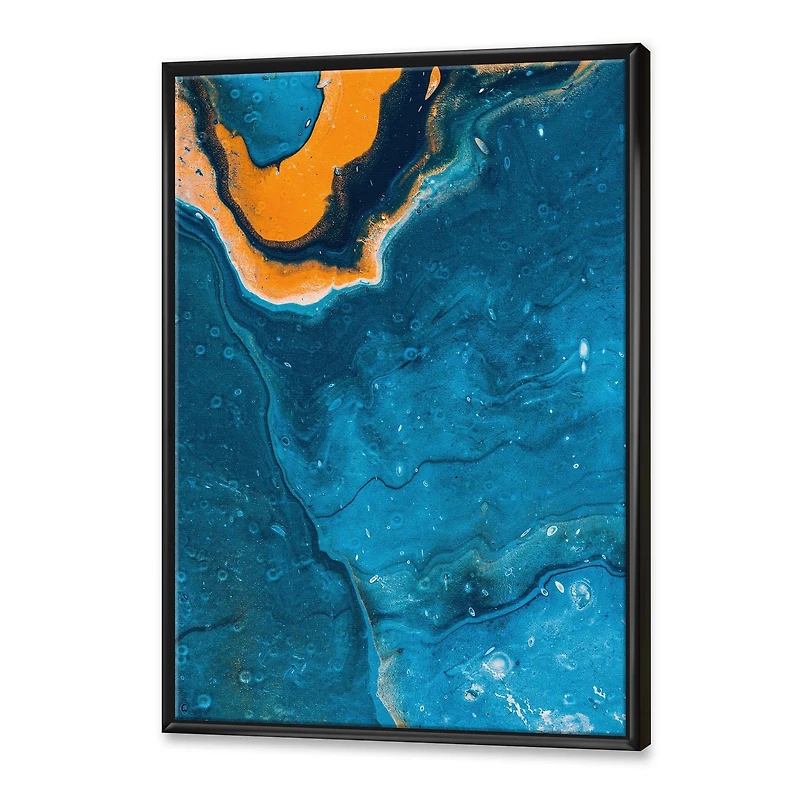 Designart Abstract Marble Composition In Blue and Orange III FLOAT FRAME WALL ART