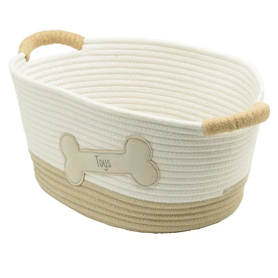 Panier de rangement en corde de coton, thème animal de compagnie avec image de jouets en forme d'os de chien