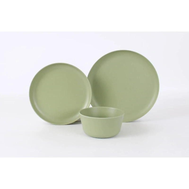 Gibson Fairhope 12 Piece Melamine Dinnerware Set, Matte Green