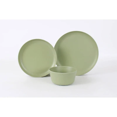 Gibson Fairhope 12 Piece Melamine Dinnerware Set, Matte Green