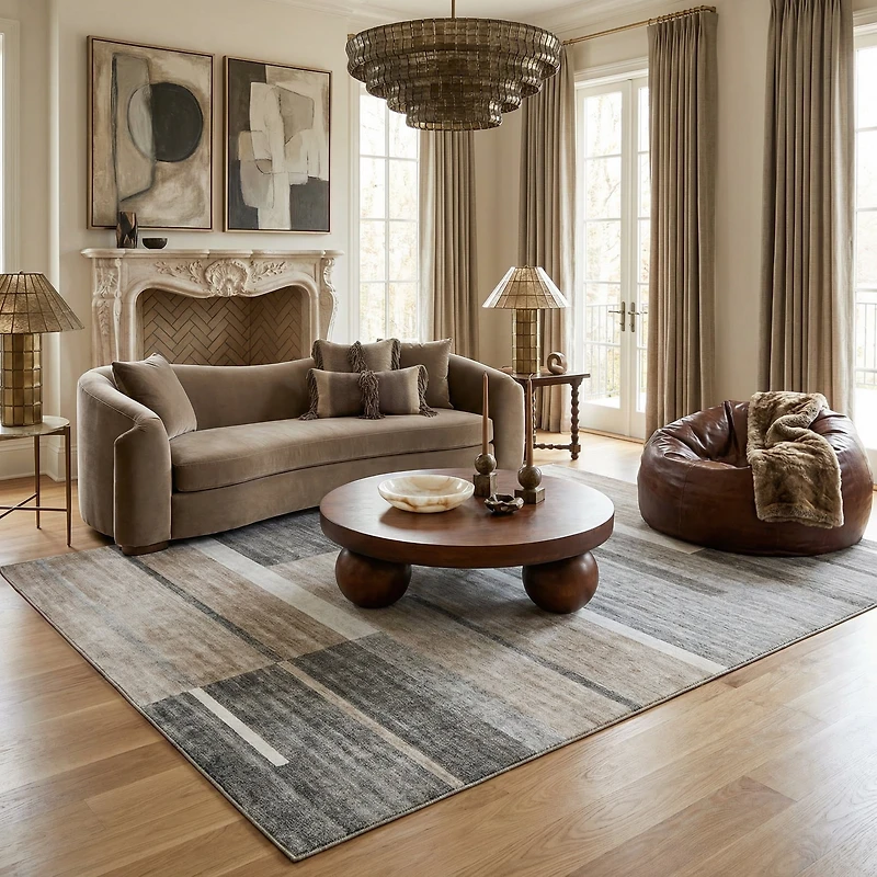 Tapis d'interieur moderne du milieu du siecle Rug Branch Eclipse, marron gris, geometrique - Salon, chambre, salle a manger et bureau