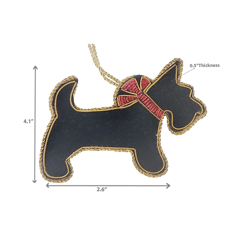 Handcrafted Scottish Terrier Dog Hanging Ornament - Set of 2