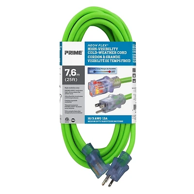 Prime 7.5m Neon High-Visibility Cold-Weather Cord, Prime Cold Weather Cord