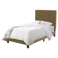CorLiving Ellery Adult Twin Fabric Upholstered Platform Bed with Tufted Headboard and Slats, Clay Brown
