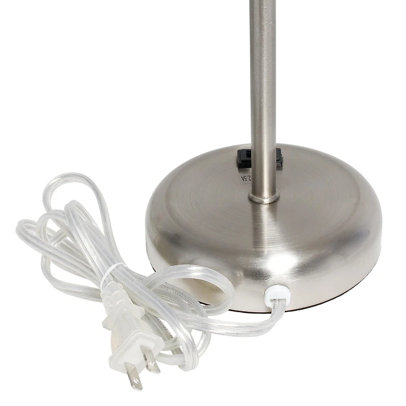 LimeLights Brushed Steel Stick Lamp with Charging Outlet and Fabric Shade 2 Pack Set