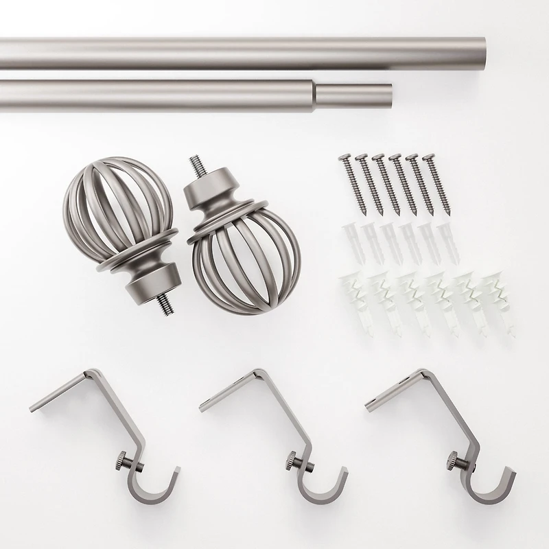 Mainstays 1/2" Nickel Macey Cage Adjustable Curtain Rod Set, 48"-84"