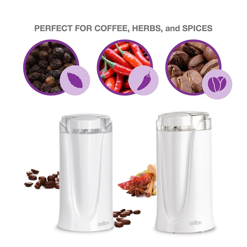Salton Coffee, Spice & Herb Electric Grinder - White, CG1990WH