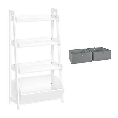 Étagère pour enfants en échelle à 4 niveaux, 600 mm (24 po), avec organisateur de jouets et bacs gris 2 pièces