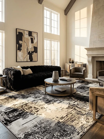 Tapis d'interieur classique Atlas Rug Branch, gris beige, moderne - Salon, chambre, salle a manger et cuisine