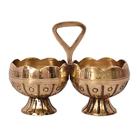 4 Count Metal Puja Thali Set included Brass Bell, Brass Diya, Brass Kum Kum Holder, Diwali decoration, Gold Finish, 11 inch, by Way To Celebrate