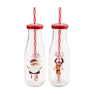 GLASS BOTTLE -SANTA+ REINDEER