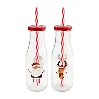 GLASS BOTTLE -SANTA+ REINDEER