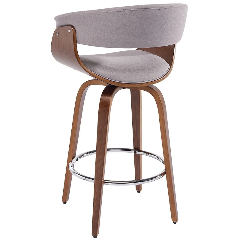 Tabouret de comptoir de mi-siècle de 26 po en tissu et bois cintré – gris