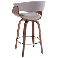 Tabouret de comptoir de mi-siècle de 26 po en tissu et bois cintré – gris