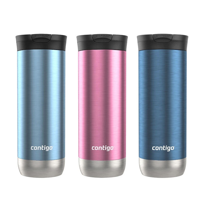 Contigo Huron 2.0 SnapSeal Insulated Travel Tumblers, Glacier/Azalea/Blueberry, 20 oz (591 ml), 3 Pack, BPA-Free