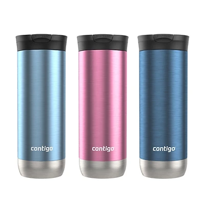 Contigo Huron 2.0 SnapSeal Insulated Travel Tumblers, Glacier/Azalea/Blueberry, 20 oz (591 ml), 3 Pack, BPA-Free