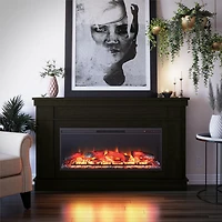 Large manteau de cheminée avec foyer électrique linéaire Elmcroft d’Ameriwood Home, gris rustique