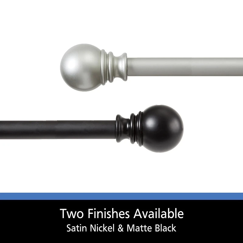 Mainstays Tringle à rideau décorative réglable 76,20 - 213,36 cm, Diamètre 2,54 cm, Noir