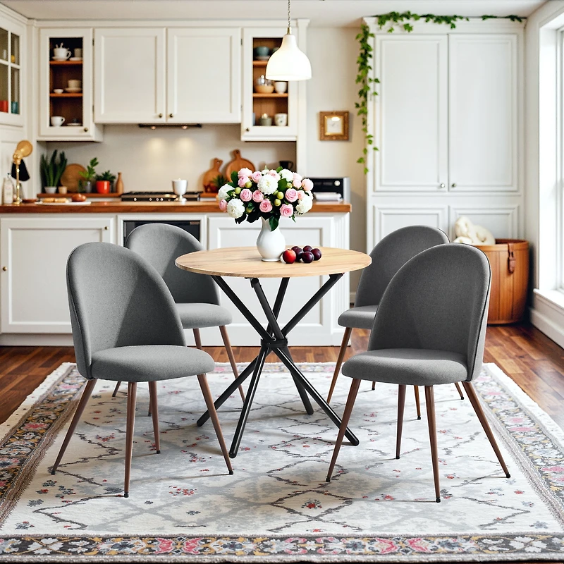 Homy Casa 3-Piece Dining Set with 31.5 inch Faux Dark Brown Table 2 Chairs for Breakfast Nook, Grey Fabric