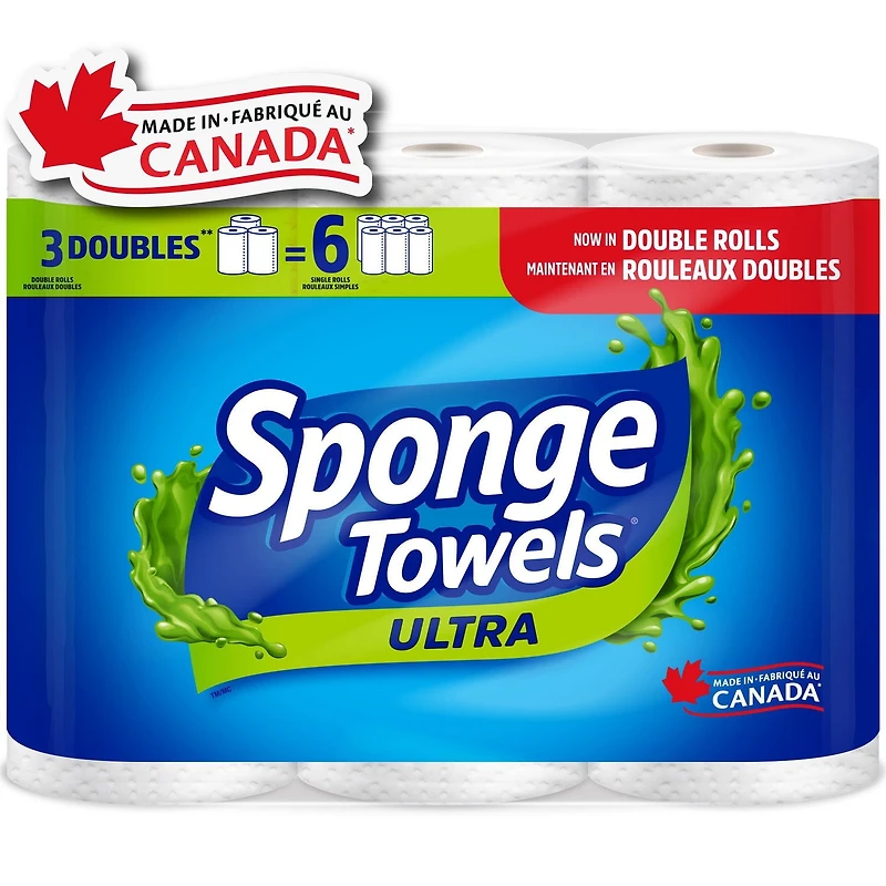 SpongeTowels Ultra Paper Towel, Choose-A-Size® Sheets, 3 = 6 Regular Rolls, Nothing Absorbs Like It®