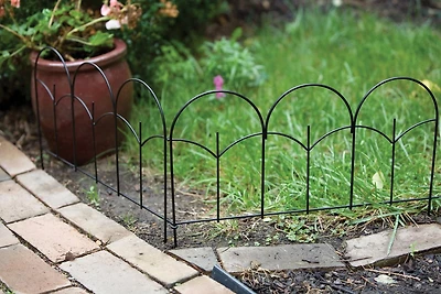 Panacea Black Triple Arch Steel Garden Border Fence Section 14 in. H x 18 in. L