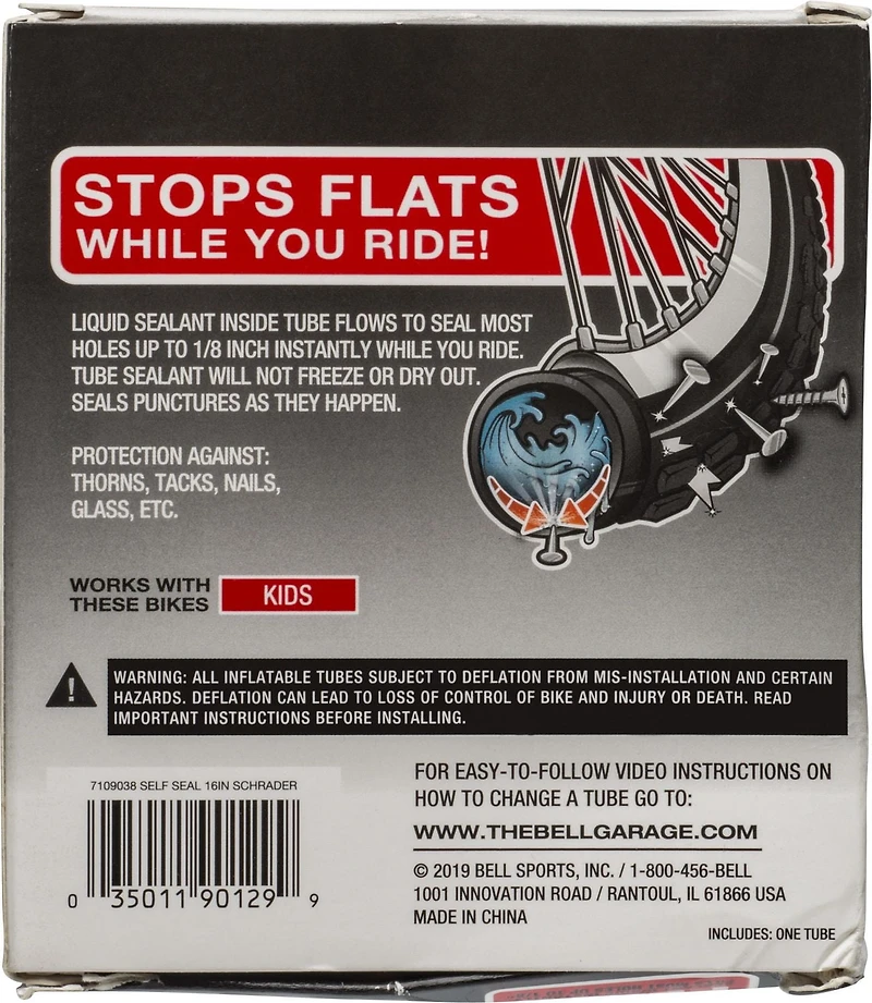 Bell Sports 16" Self Sealing Inner Tube, Schrader 35mm 16" x 1.75-2.25"