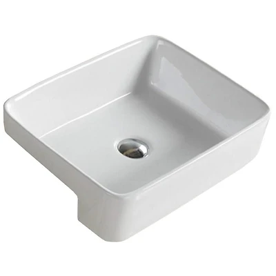 American Imaginations 23.6-in. W Semi-Recessed White Bathroom Vessel Sink For Deck Mount Deck Mount Drilling AI-28214