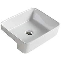 American Imaginations 23.6-in. W Semi-Recessed White Bathroom Vessel Sink For Deck Mount Deck Mount Drilling AI-28214