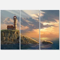 Designart Lighthouse On A Rocky Coastal Cliff At Sunset Canvas Wall Art