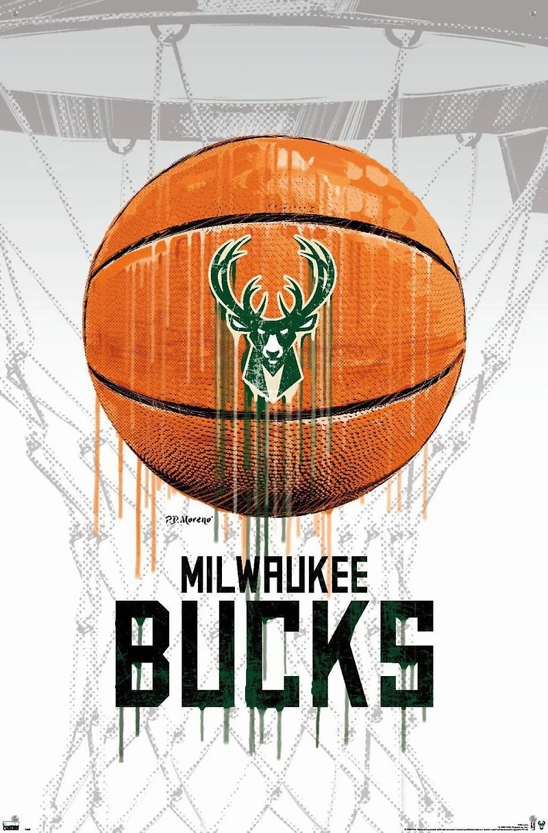 NBA Milwaukee Bucks - Drip Ball 20 Wall Poster, 22.375" x 34" Framed