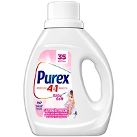 Détergent à lessive liquide hypoallergénique concentré, Purex Baby Soft, sans colorant, testé par des dermatologues pédiatriques, 1,17 L, 35 brassées, compatible avec les laveuses HE