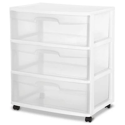 Sterilite Wide 3 Drawer White Cart, 1 unit