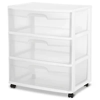 Sterilite Wide 3 Drawer White Cart, 1 unit