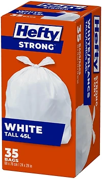Hefty Garbage Bags, Strong Tall 45 Litres White Kitchen, 35 Bags