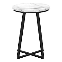 Monarch Specialties  Table D'appoint, Coté, Rond, Bout, Table De Nuit, Lampe, Salon, Chambre À Coucher, Stratifié Aspect Marbre Blanc, Métal Noir, Contemporain, Moderne