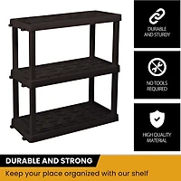 Hyper Tough Plastic Shelf Garage Storage Shelves Heavy Duty Shelving Unit Storage Rack 3-Tier 38"H x 18"D x 36"W Black-450 lbs