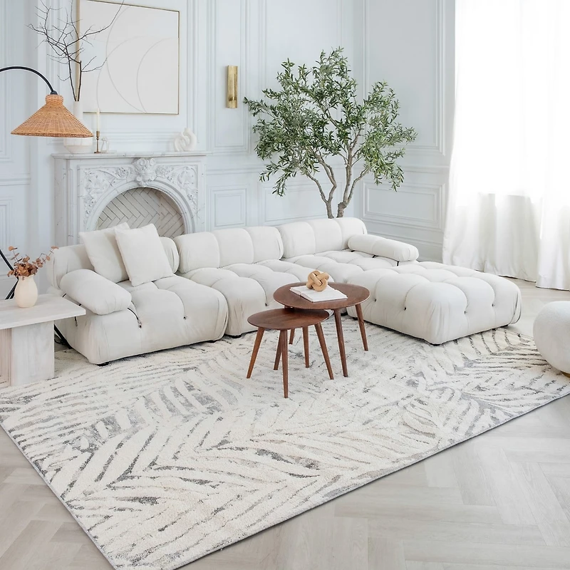 Rug Branch Nimbus Floral Indoor Area Rug, Cream Grey, Modern - Living Room, Bedroom, Dining Room, and Kitchen