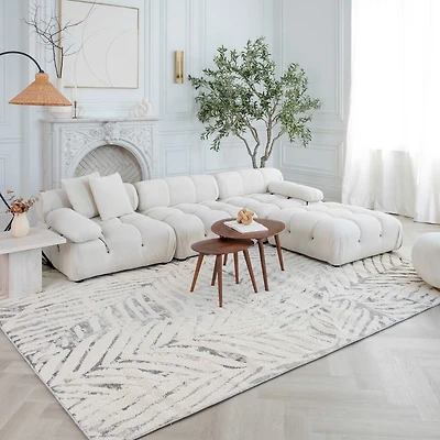 Rug Branch Nimbus Floral Indoor Area Rug, Cream Grey, Modern - Living Room, Bedroom, Dining Room, and Kitchen