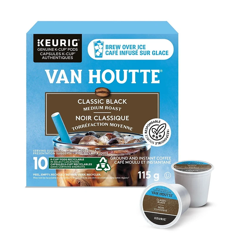 Van Houtte Brew Over Ice Classic Black, Medium Roast, K-Cup Coffee Pods, 10 Count, 10 Count