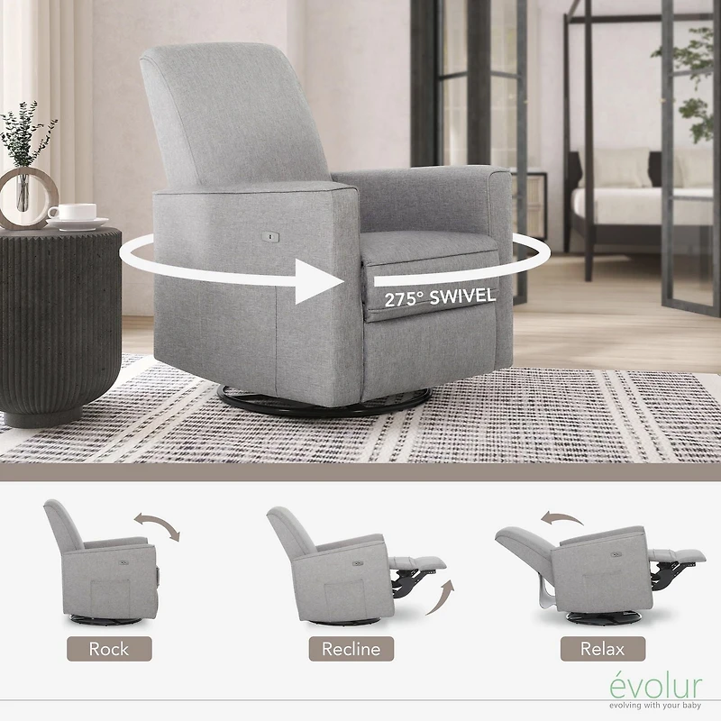 Evolur Harlow Deluxe Glider, Power Recliner, and Rocker With USB Charging Port