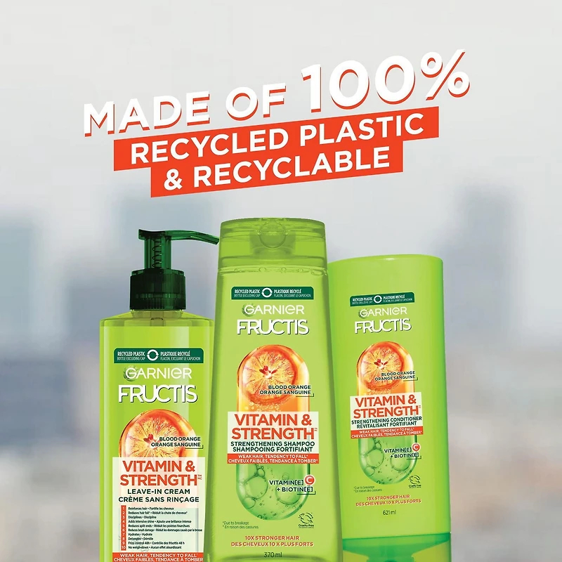 Garnier Fructis Vitamin & Strength revitalisant fortifiant pour cheveux fragiles ayant tendance à tomber, avec orange sanguine, vitamine C, et biotine, 354 mL Revitalisant enrichi de vitamines